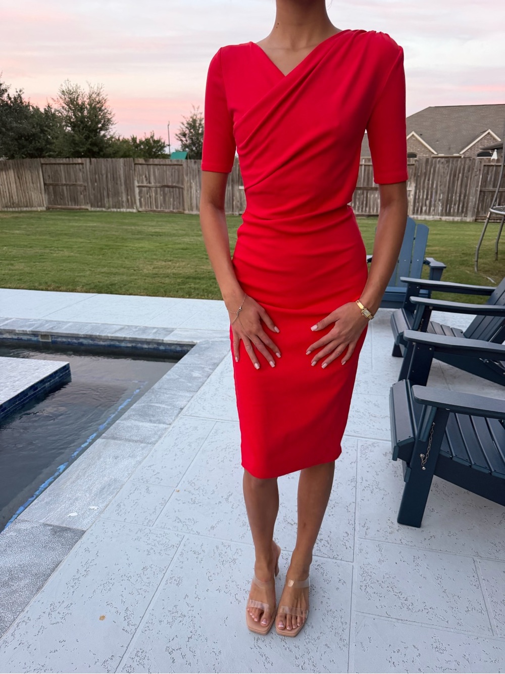 Zara Vibrant Red Faux-Wrap Midi Dress